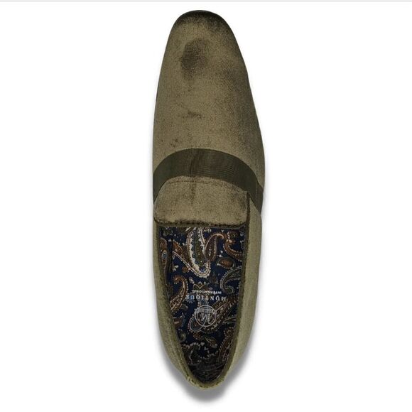 MONTIQUE MEN\'S SOLID VELVET OLIVE FASHION SLIP-ON SHOE S91. main image 3